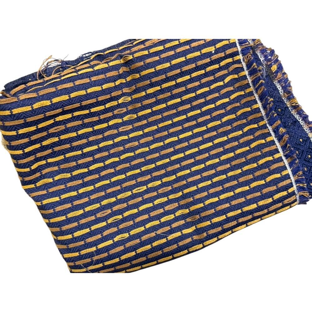 Vintage Blue Gold Jacquard weave fabric decorative 53 x 45 dash pattern
